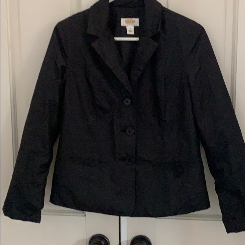 Talbots black rain button up coat blazer style